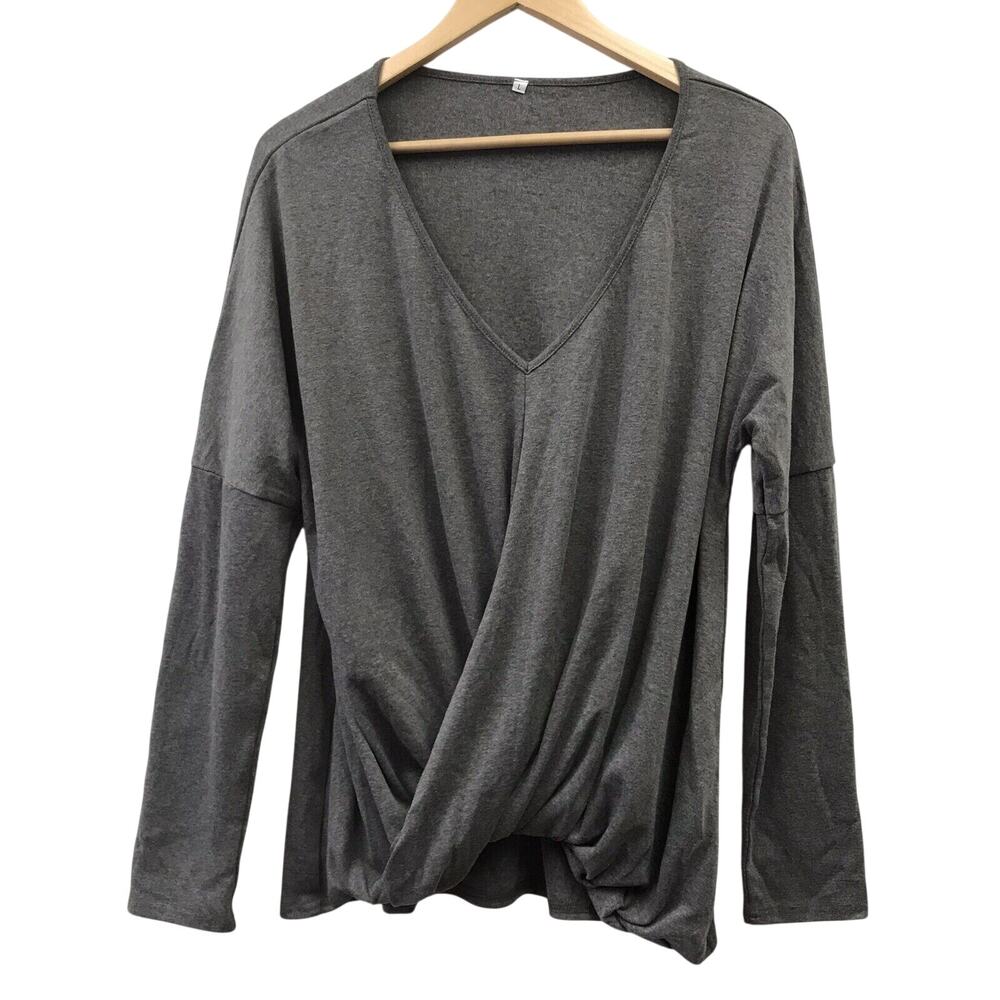 Womens Top Large Gray Crossover Front